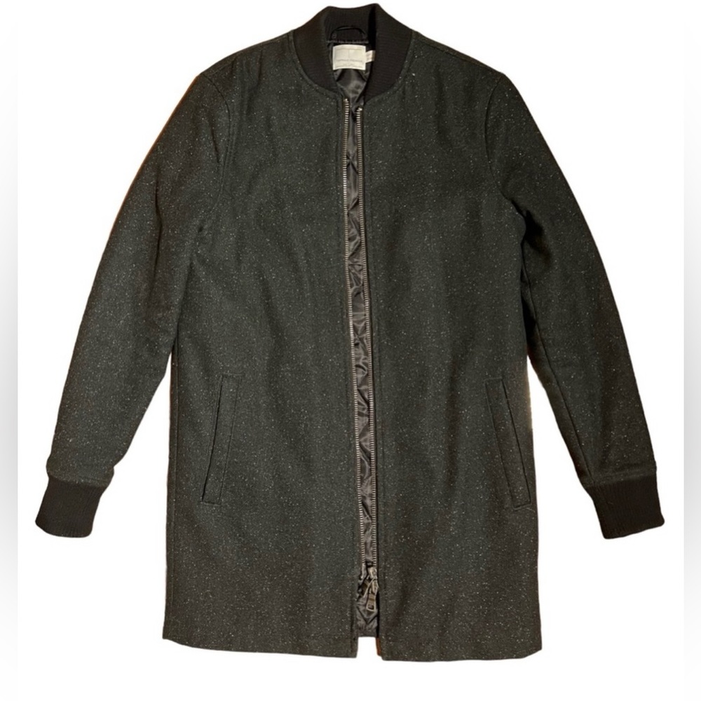 Men's Black Long Bomber Coat - Sleek Zip-Front Jacket